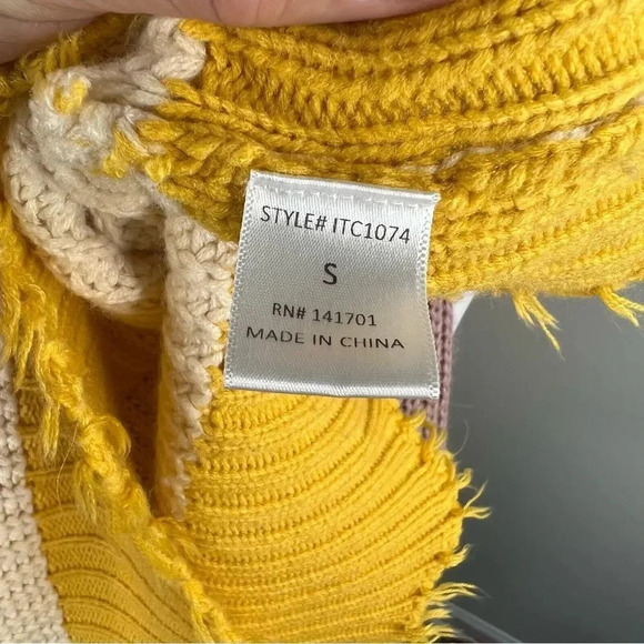 Dress Up Colorful Striped Tunic Sweater V Neck Frayed Trim Size S - Picture 9 of 11